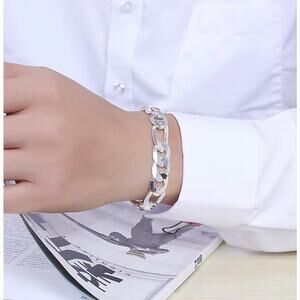 12MM 8” Bracelet 925 Sterling Silver Bracelet for man woman Figaro Chain